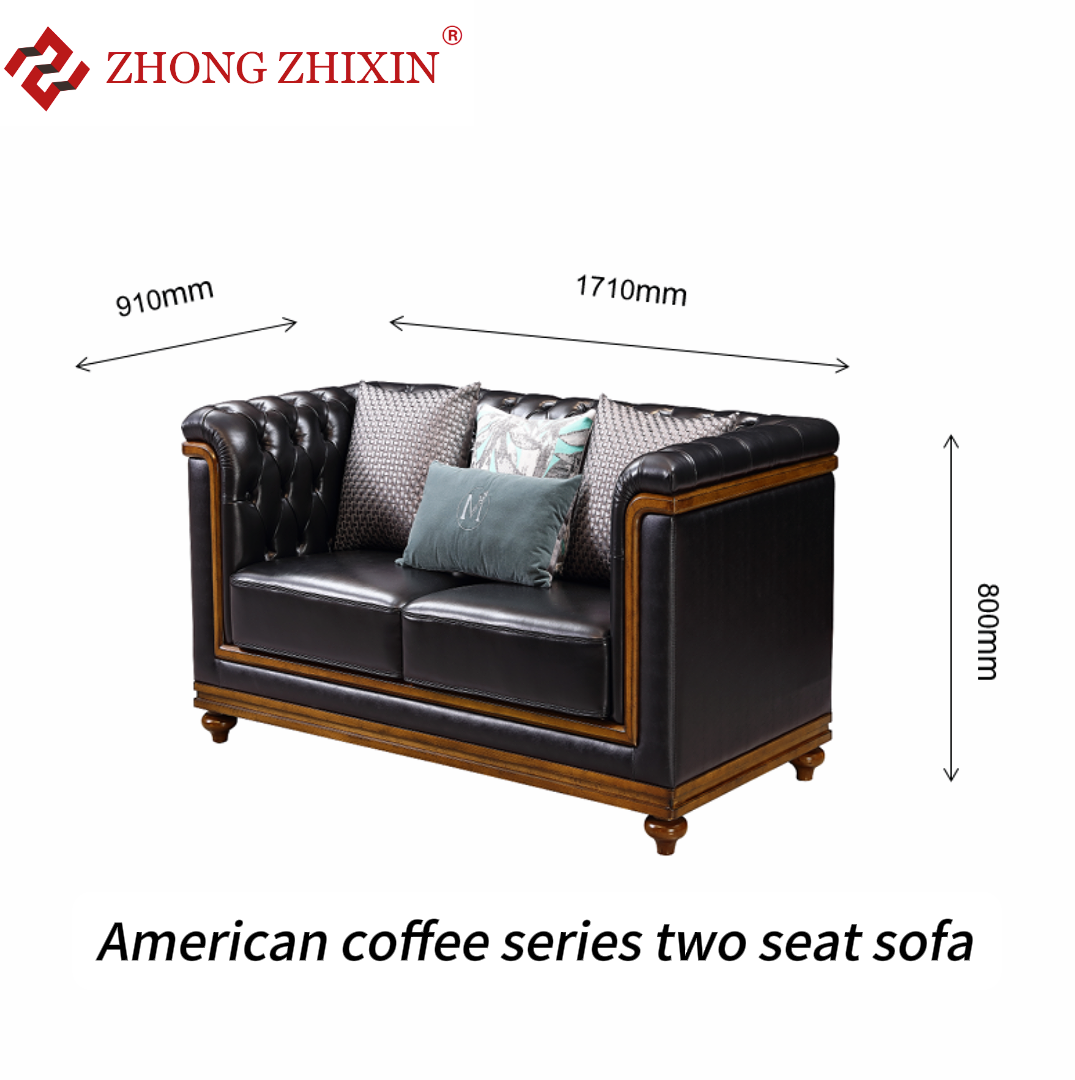 Zhongzhixin Designer 3-Seater Solid Wood Frame Leather Sofa Set, Luxury Genuine Leather, American Style - Coffee Table for Living Room, Black