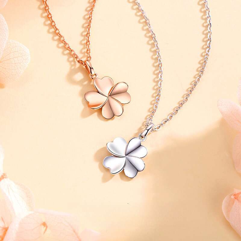 DHpet Lucky Four-Leaf Clover Necklace Women Fashionable Elegant Collarbone Chain Gift for Girlfriend Birthday Fresh Flower Pendant