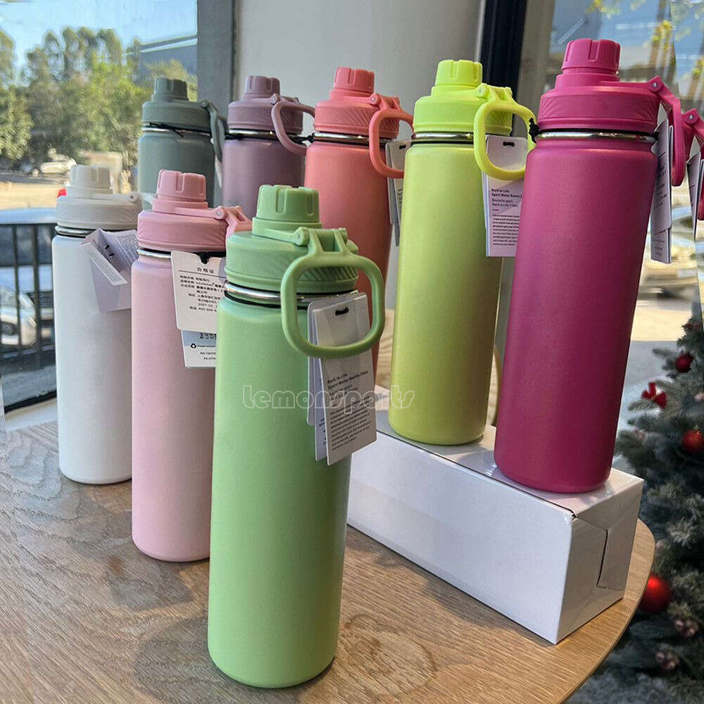 women luluity lemonion Sports Water 304 Bottles Simple Pure Color Insulated Tumbler luluity lemonion Mug Cups with Lid Thermal Insulation Gift Cup men women
