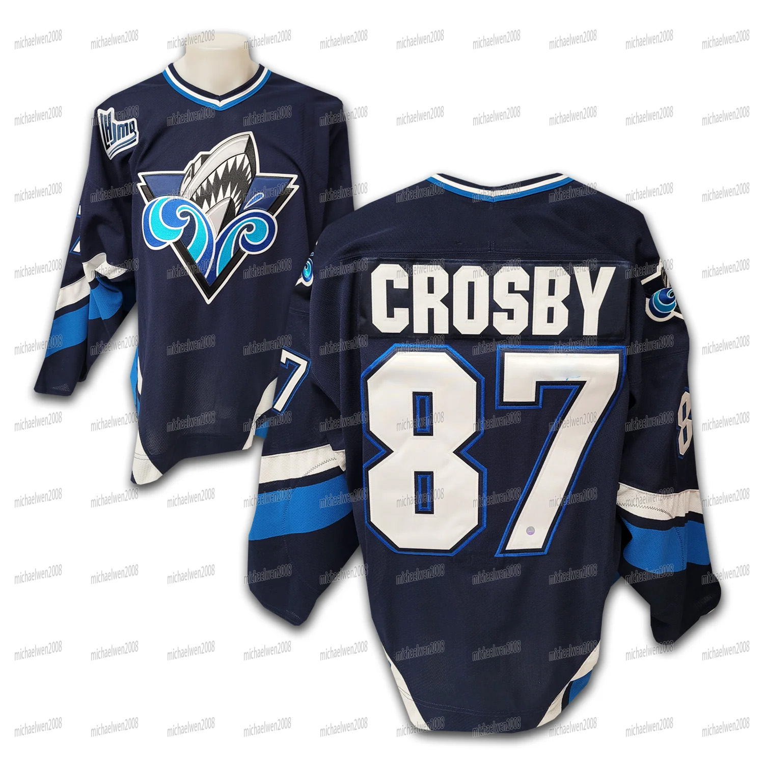 Personalized Custom Rimouski Oceanic Hockey Jersey 87 Sidney Crosby Number Embroidered Letter Number Design Polyester Men's Retro Classic Sportsw