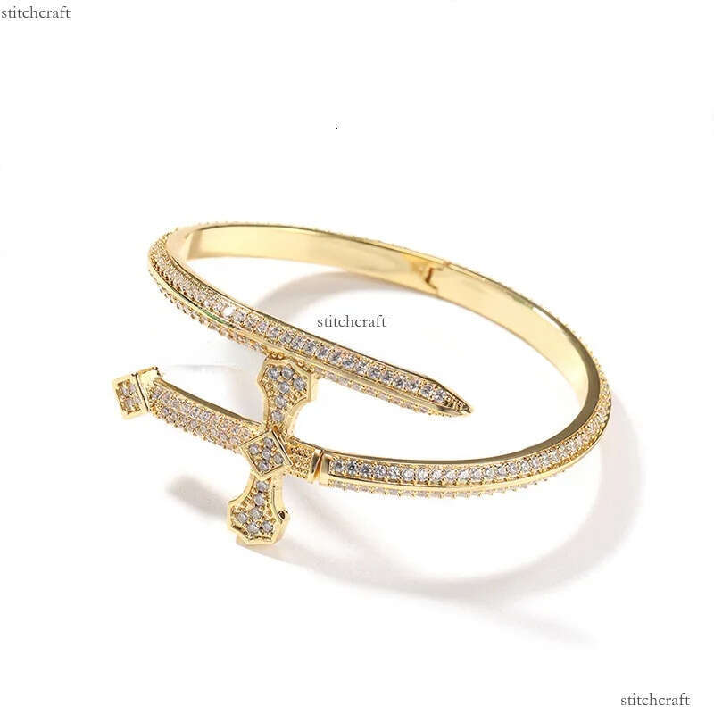 Hip hop justice sword bracelet set full trend versatile hand ornament cuban Moissanite dia inlaid Sier Rose gold