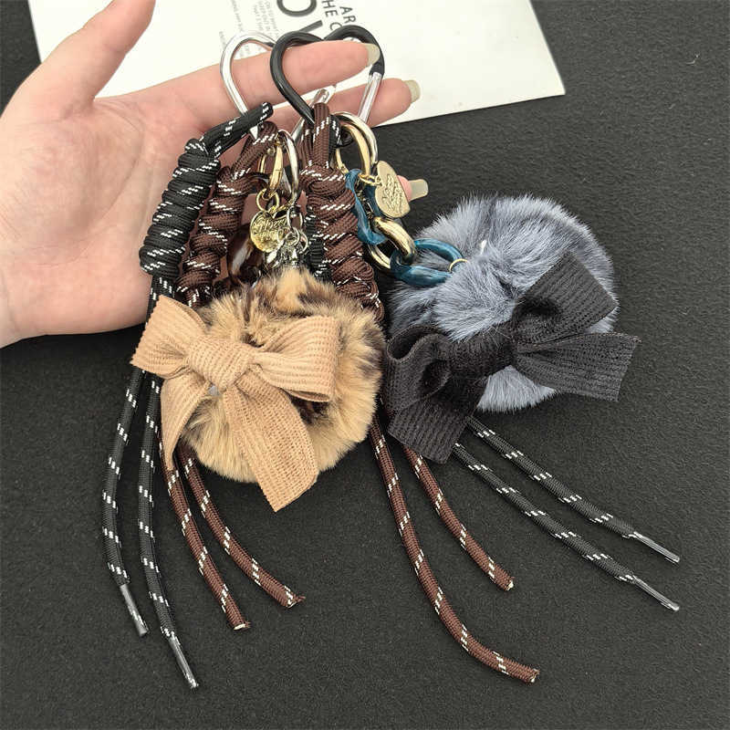 Faux Leopard Print Plush Bow Keychain Bag Pendant Keychain Bag Decoration H250928