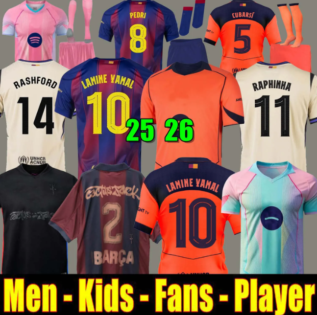 Barcelona 25 26 soccer jerseys LAMINE YAMAL LEWANDOWSKI FERRAN camiseta de futbol RAPHINHA PEDRI GAVI football shirt men kids CUBARSI KOUNDE Cactus Jack Rashford 77