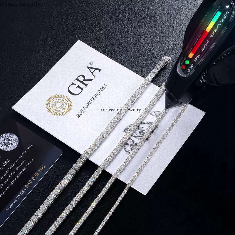 Sterling Sier Vvs Moissanite Chain 2mm 3mm 4mm 5mm White Gold Women Men Fine Jewelry Gifts Gra Lab Dia Tennis Bracelet