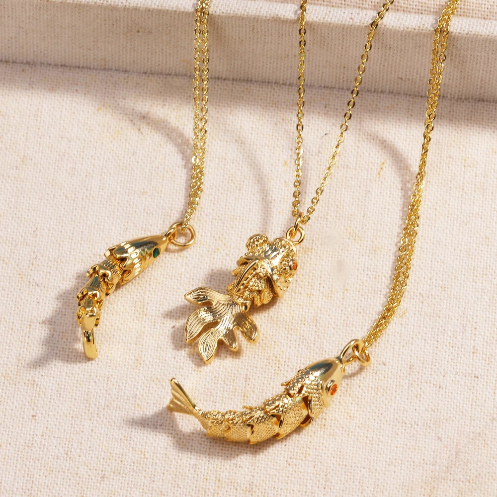 Stainless Steel Fish Pendant Charms Pave Red Green Zircon Ocean Fish Necklace For Women Choker Accessories Unisex Party Gift 250928