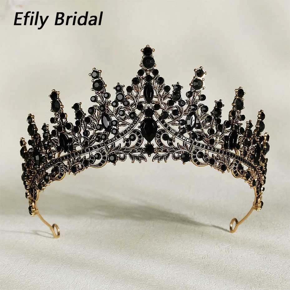 Efily Baroque Vintage Blk Rhinestone Crown Tiara Crystal Wedding Hair cessories Women Headband Queen Princess Head Jewelry L250928DY5M