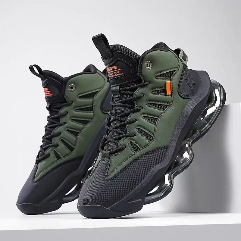 2025 New autumn and winter air-cushioned anti-roll basketball shoes, men's rotating buckle anti-slip, shock-absorbing and rebound practical baske