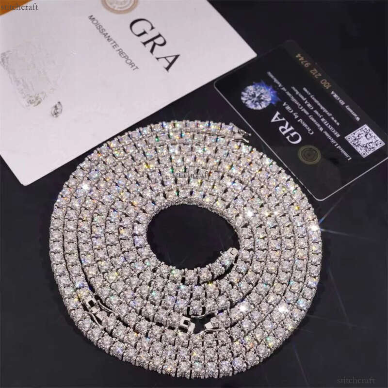 Hip Hop Fully Iced Out Double Sides Sterling Sier VVS1 5mm 6.5mm Moissanite Dia Cluster Tennis Chain Bracelet