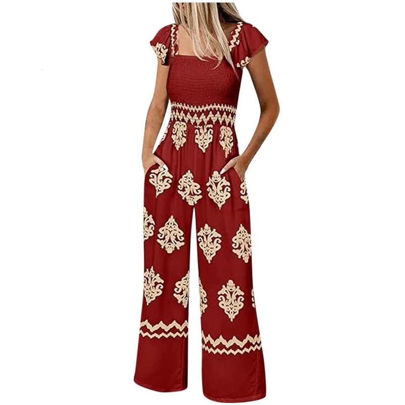 Womens Jumpsuit Bohemian Print Casual High Waist Wide Leg With Pocket for Women Jump Suit Overall 250617