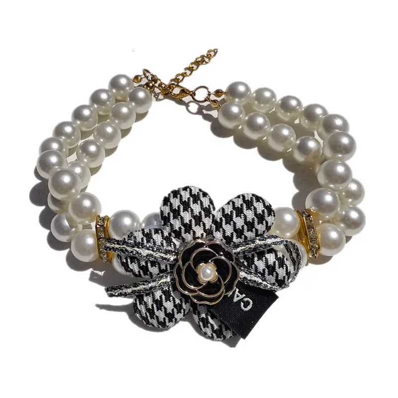 Luxurious Small Dog Pearl Necklace with Flower Bow Puppy Collar Jewelry Pet Decorative Dog Necklace Cat Pearls Collar Girls Dog Accessory D250929