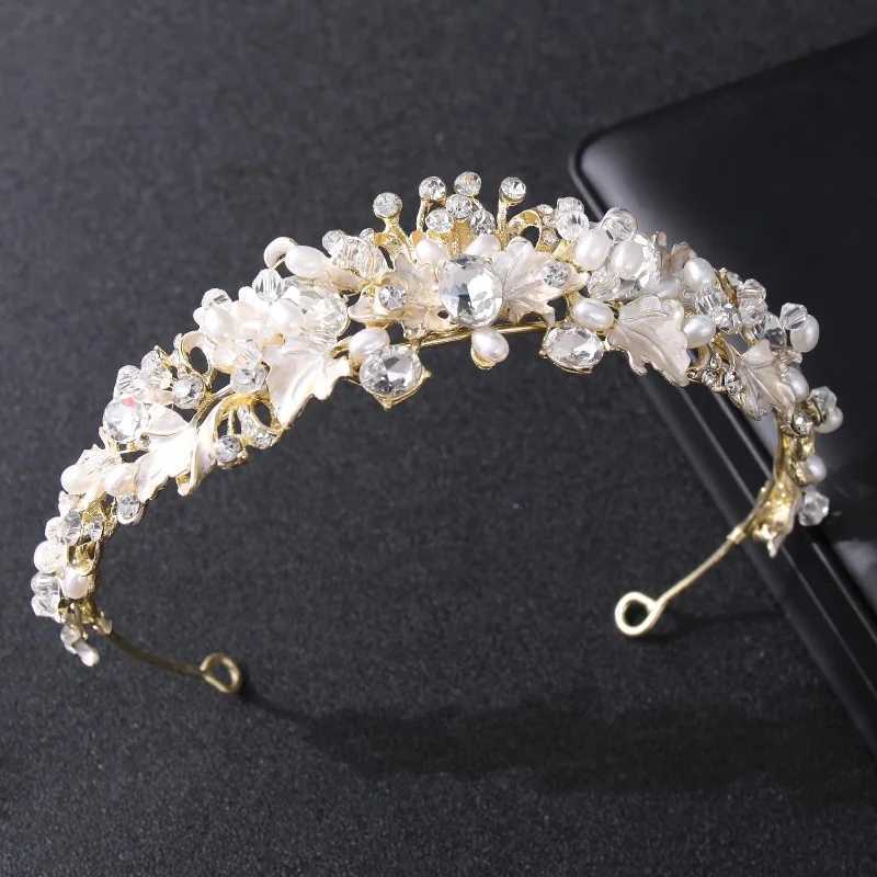 Silver Color Pearl Crystal Crown Headband Flower Rhinestone Gold Tiara Diadem Party Women Bride Wedding Hair cessories Jewelry L250928BNGS