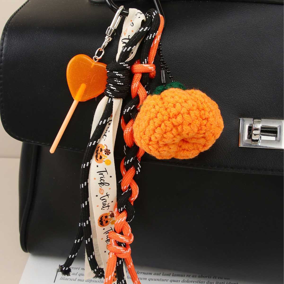 Halloween Unique Creative Leather Doublesided Small Bag Pendant Wooden Bead String Keychain H250928