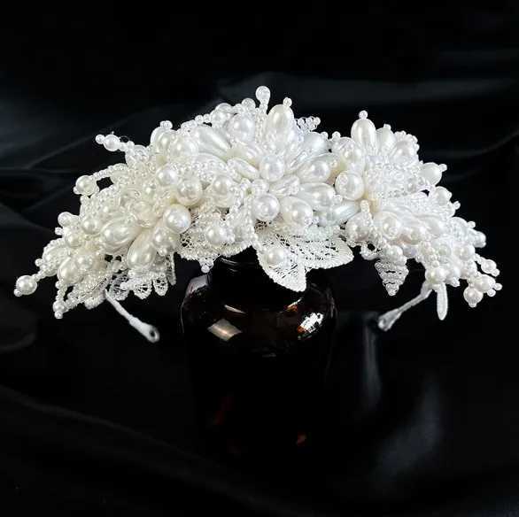 Bridal Le Pearl Flower Headband Prom Tiara Wedding Hair cessories Bride Handmade Hair ornaments Female Crystal Headdress L25092830R1