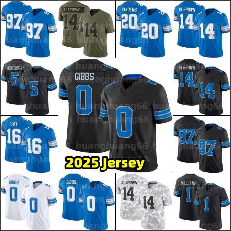 Amon-Ra St Brown Jahmyr Gibbs Football Jersey Sam Laporta Barry Sanders Jameson Williams Brian Branch TIsaac TeSlaa Jake Bates Jared Goff Penei Sewell Jack Campbell