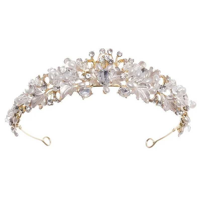 Silver Color Pearl Crystal Crown Headband Flower Rhinestone Gold Tiara Diadem Party Women Bride Wedding Hair cessories Jewelry L250928BNGS