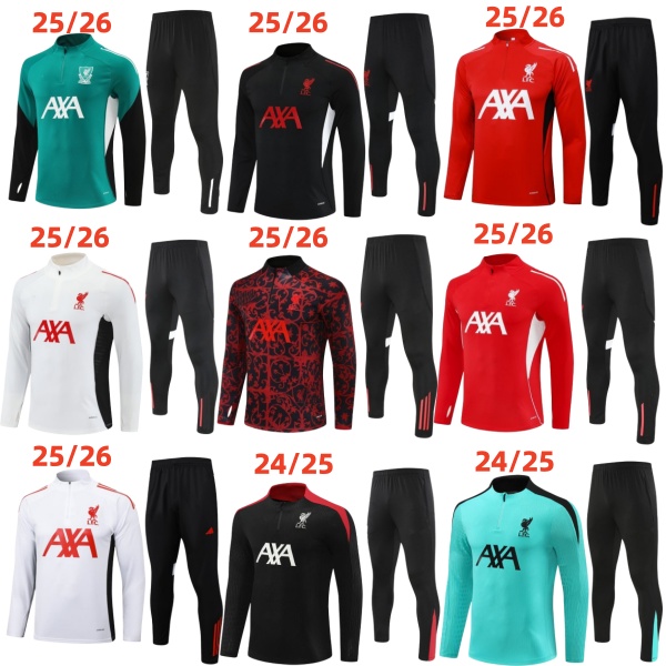 2025 2026 RedsMohamed salah football tracksuit kit 25 26 mens kids half pull training jersey football tracksuit survetement foot chandal soccer tracksuit AAA