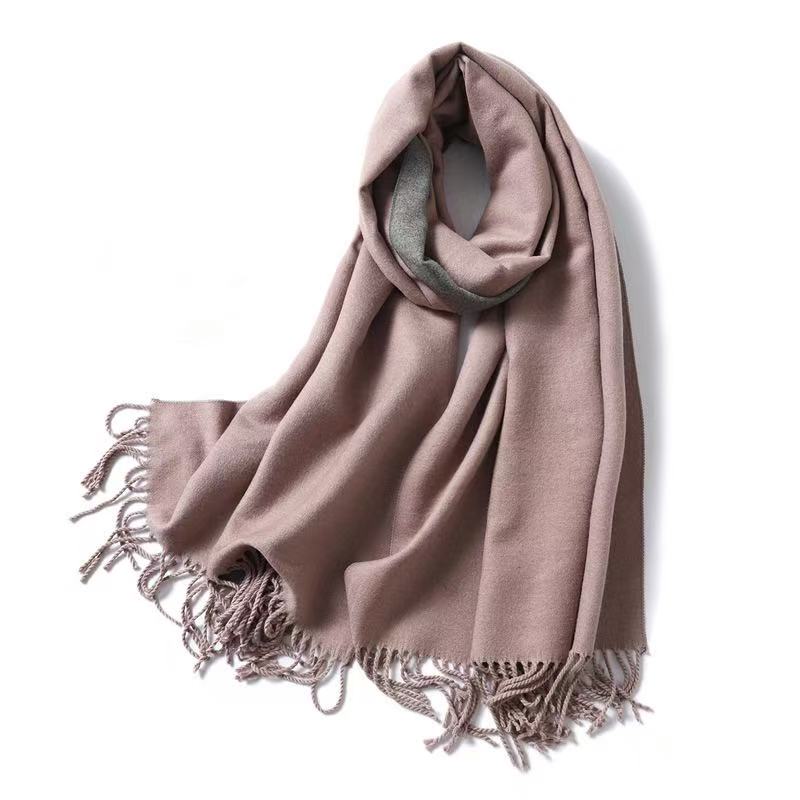 T1889 Solid Color Cashmere Scarf, Thickened and Warm for Winter, Double-Sided Design with Two Colors, Versatile and Stylish Shawl