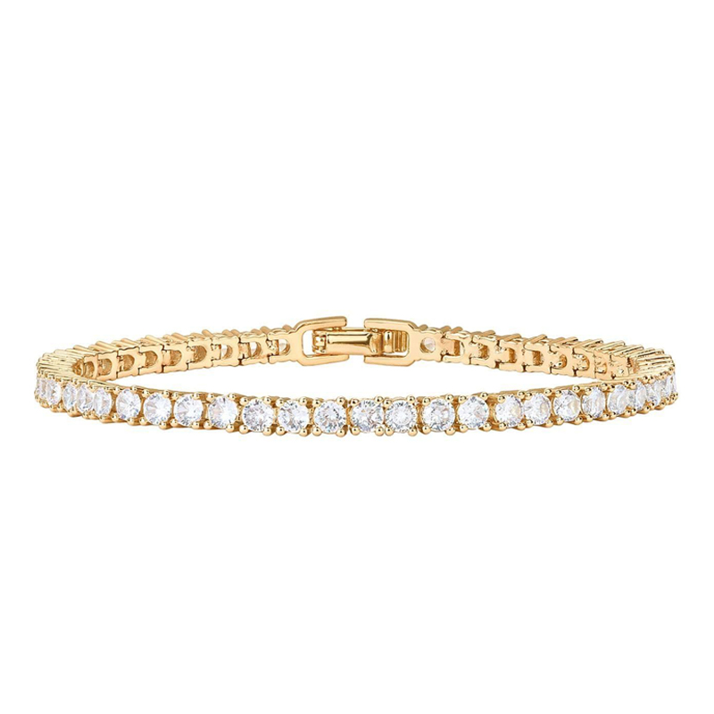 18K gold-plated zirconia classic tennis bracelet for women, size 6.5-7.5 inches diamond block chain checkerboard pattern