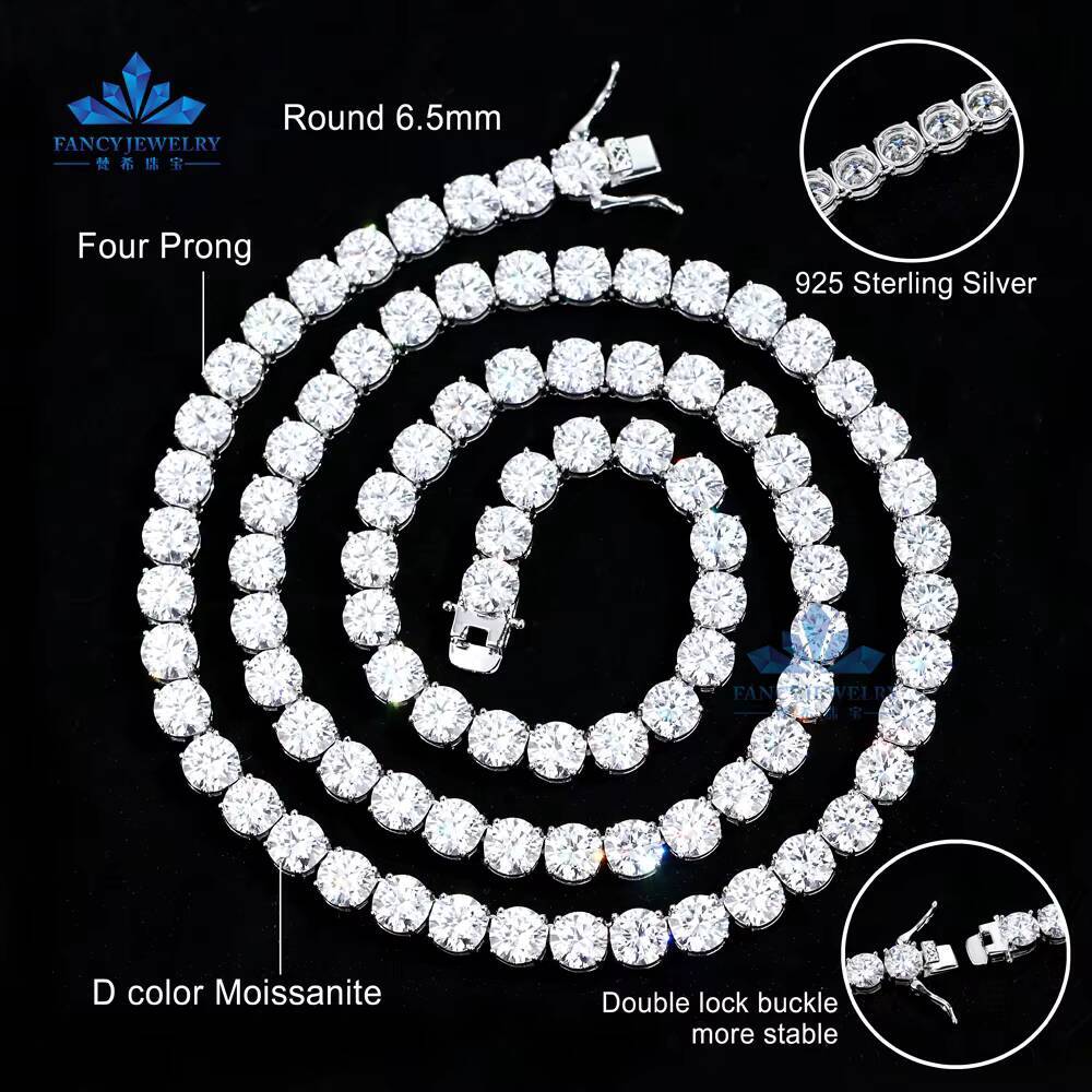 Hip Hop Iced White VVS 925 Sterling Silver Tennis Chain Necklace for Women 2MM65MM Moissanite Diamond 3MM5MM Sizes Available