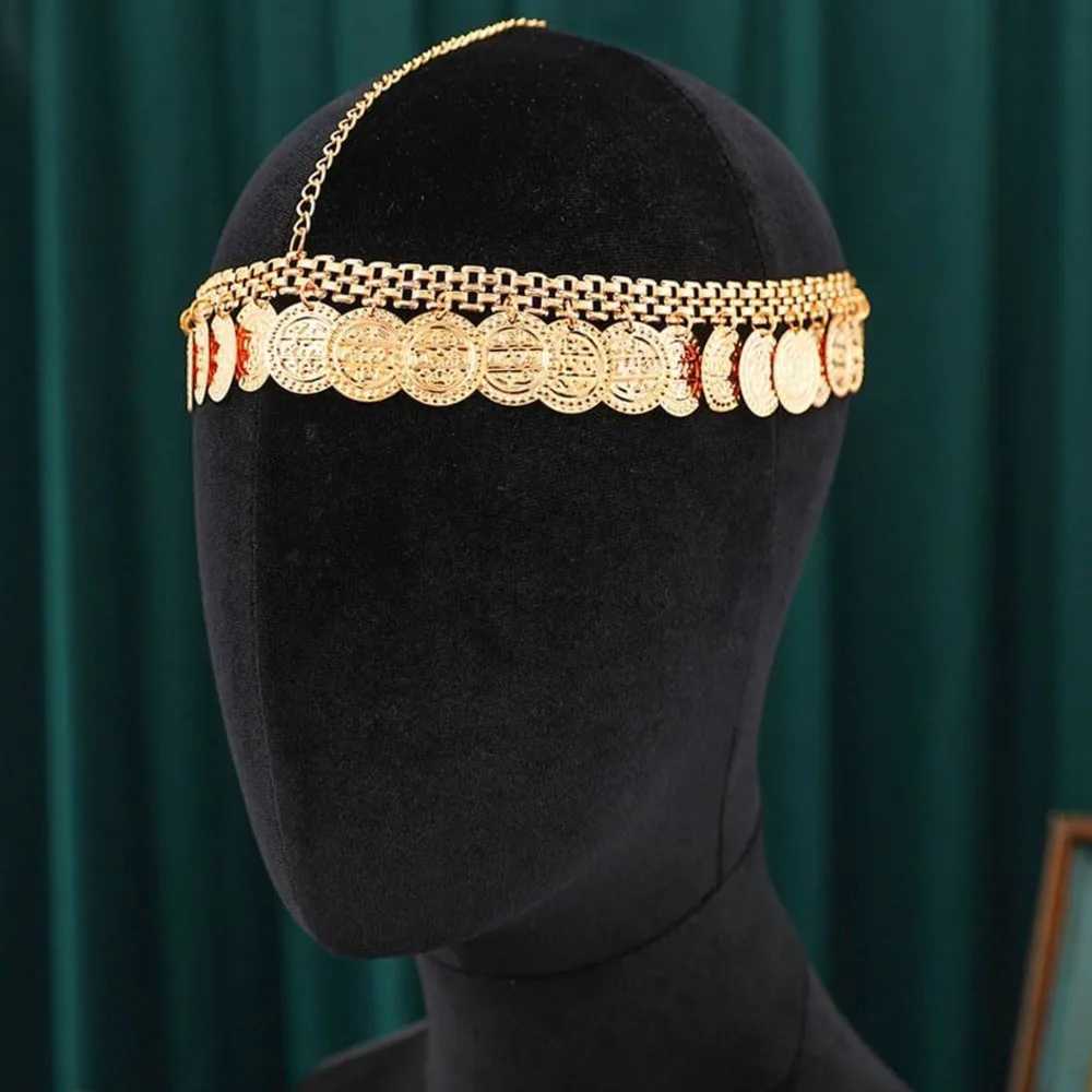 Indian Wedding Bride Headdress Trendy Gold Color Metal Coin Tassel Head Chain Headpiece For Women Holiday Hair cessories L2509283IGX