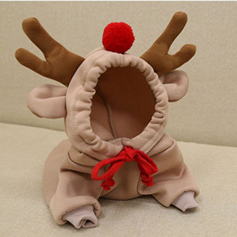 Warm Dog Sweater Christmas Elk Costume Drawstring Hooded Sweatshirt For Small & Medium Dogs