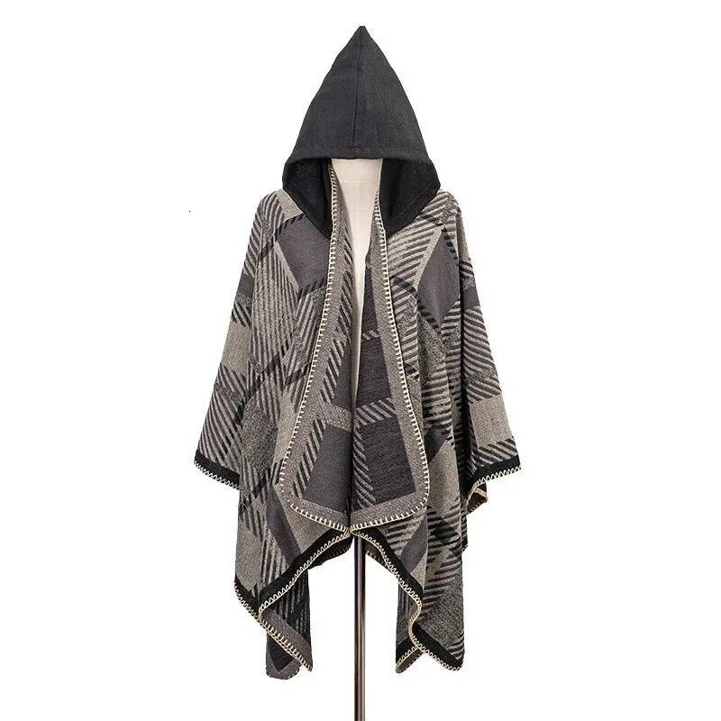 Men Poncho Winter Warm Shawl Thickening Blanket Scarf Male Cloak Cashmere Blend Pashmina Cape Stole Plaid Wraps