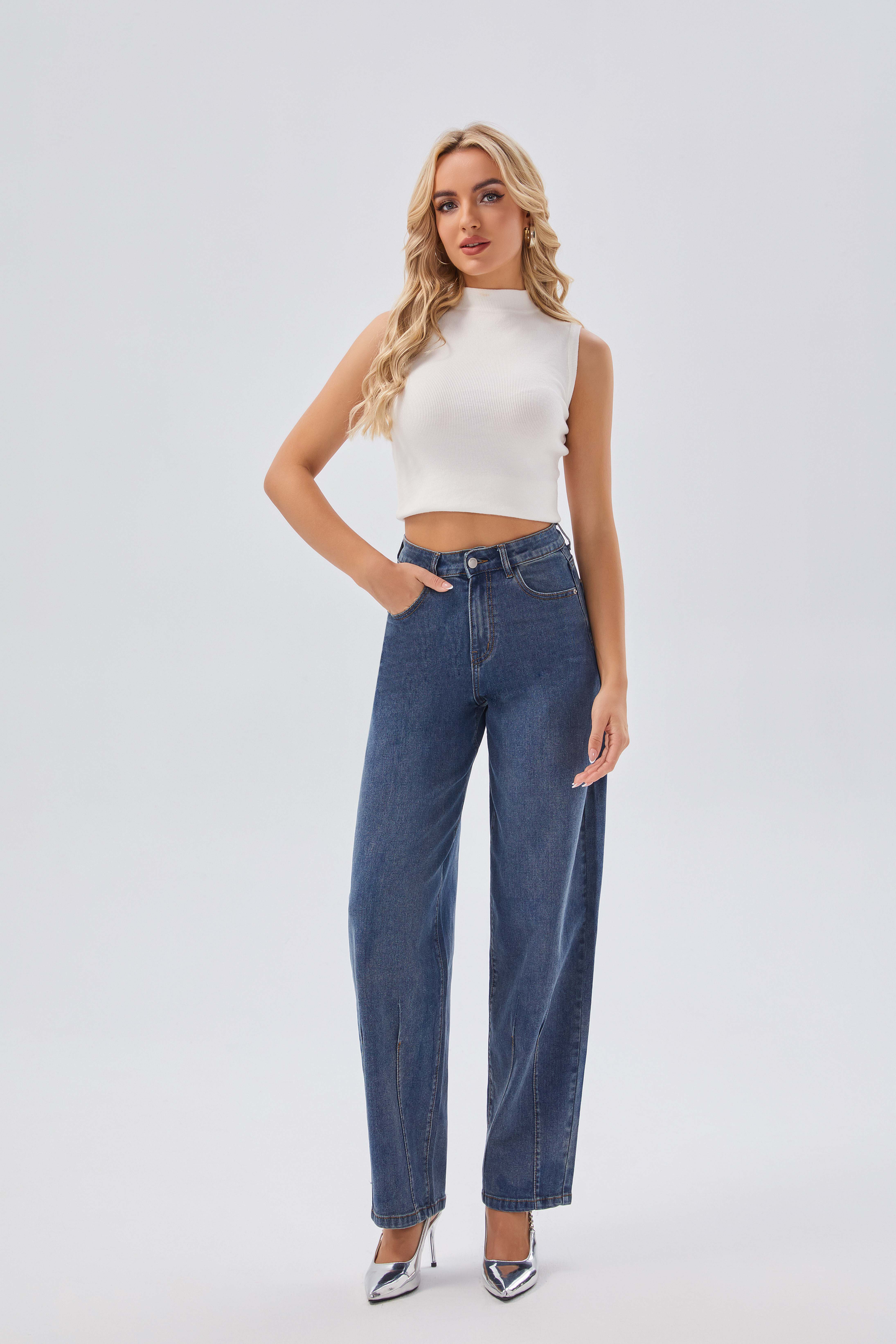 Women's Jeans Women's High-Waisted Wide-Leg Denim Jeans - Stretch Cotton Casual Long Pants, All-Season Stylish Trousers for Daily & Weekend 