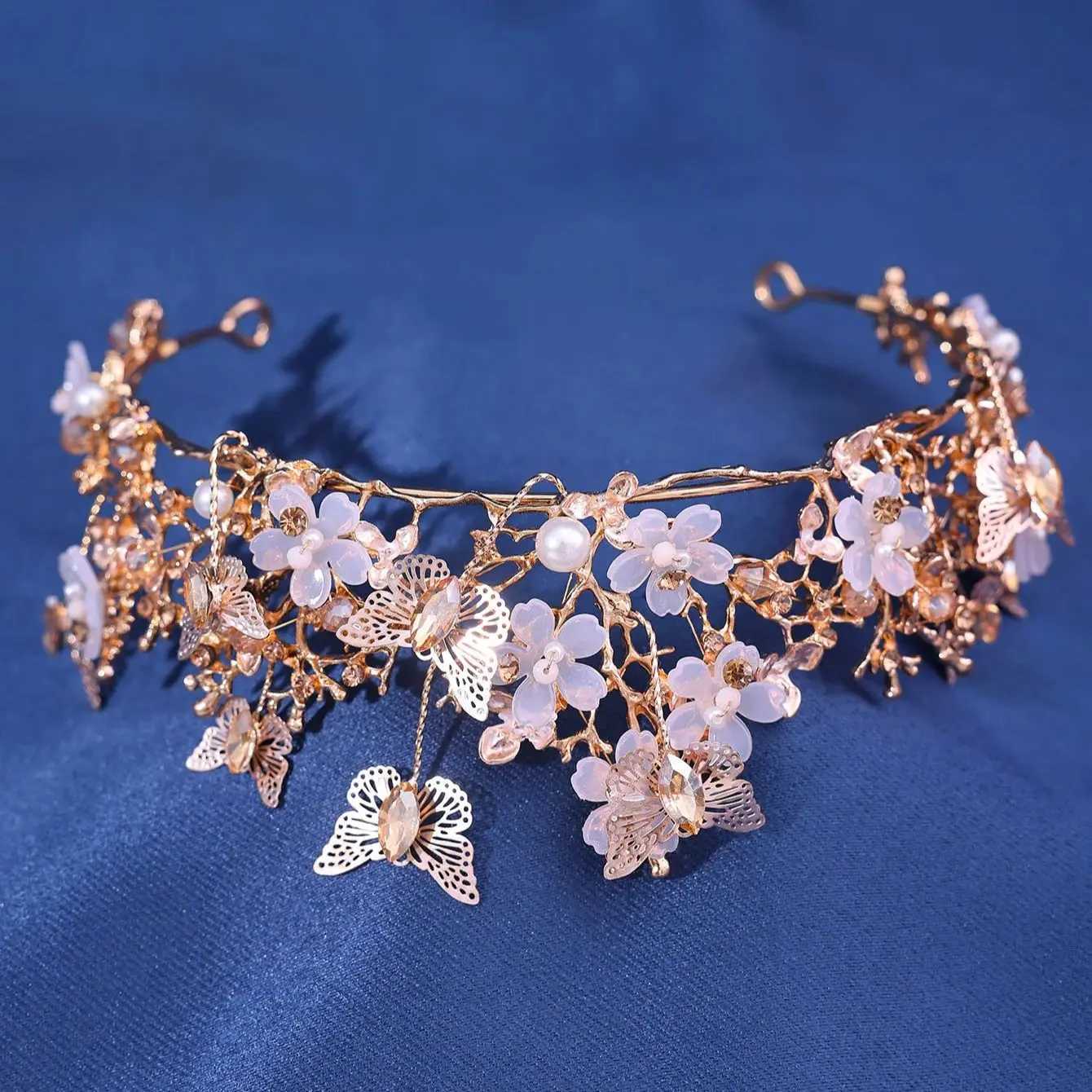 Exquisite Butterflies Floral Crown Handmade Rhinestone Princess Pageant Crowns Wedding Hair cessories Bridal Tiaras Jewelry L2509286K4S