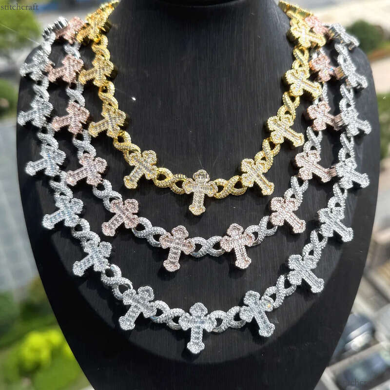 Hip Hop 8 Shape Cross Infinite Cuban Chain Necklace Bracelet TopBling Cubic Zircon Jewelry