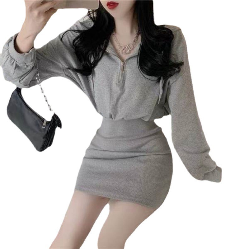 MM105 Spring and Summer Long Sleeve Waist Hip Short Skirt Small Dress