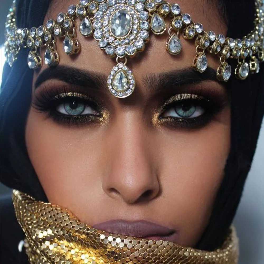 Vintage Trend Rhinestone Head Chain Forehead Headband Indian African Bohemian Hair cesories Crystal Fringe Tiara Headdress L250928K4UE