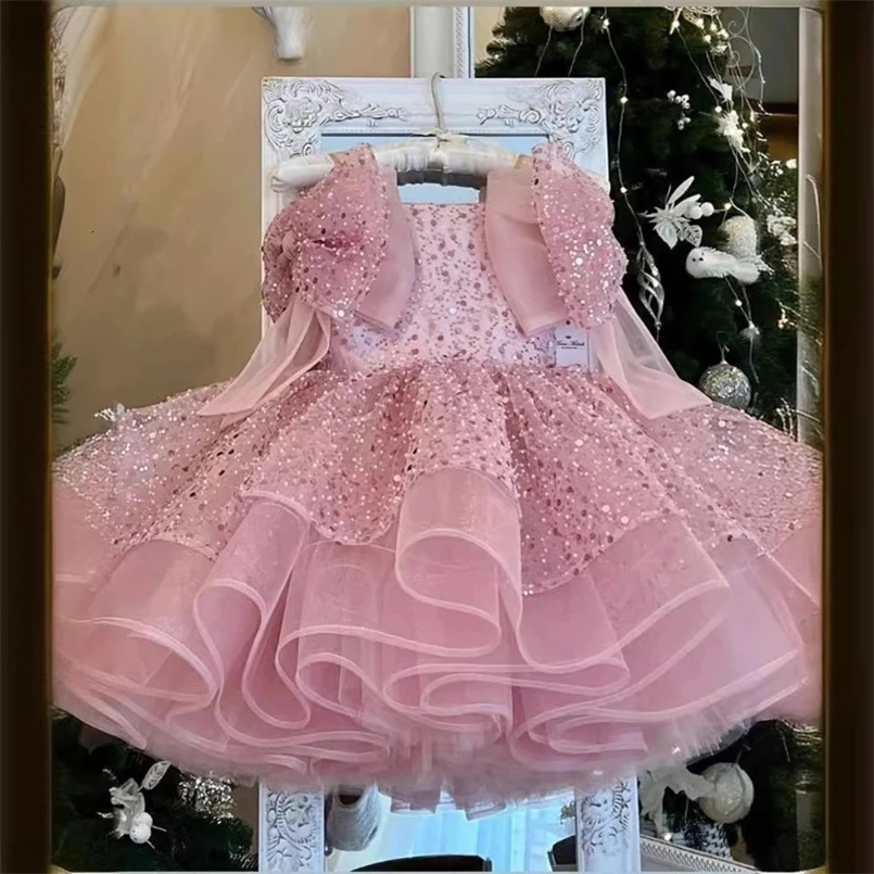 Children Princess Dress Formal Occasion Clothes Matching One Year Old Costumes Baby Girls Bow Sequin Elegant Outfit 250102