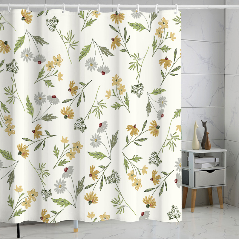 YL-37300 Tropical green leaf print shower curtain bathroom curtain waterproof and mildew proof partition curtain punch-free hanging curtain