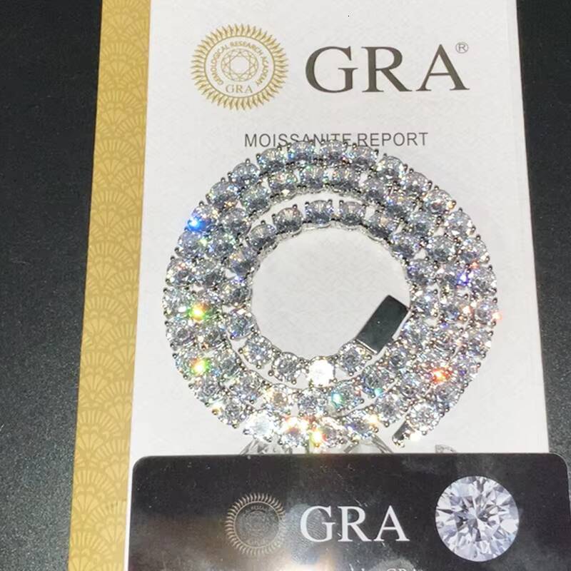 BES 3mm 4mm 5mm Custom Hip Hop 925 Sterling Silver VVS Moissanite Diamond Hip Hop Jewelry Necklace Iced Out Tennis Chain