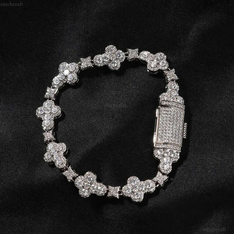 New Designer Simple fashion 10mm cross floral micro-dia bracelet Hip Hop Moissanite hand jewelry