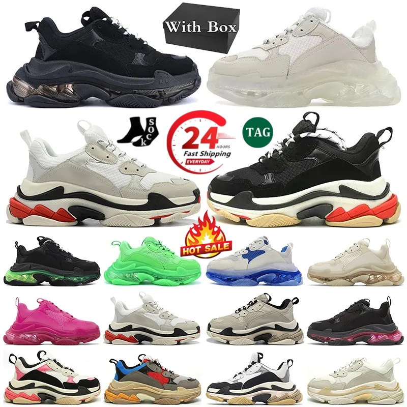 With box Triple s designer casual shoes platform sneakers clear sole black white grey red pink blue Royal Neon Green womens mens trainers Tennis