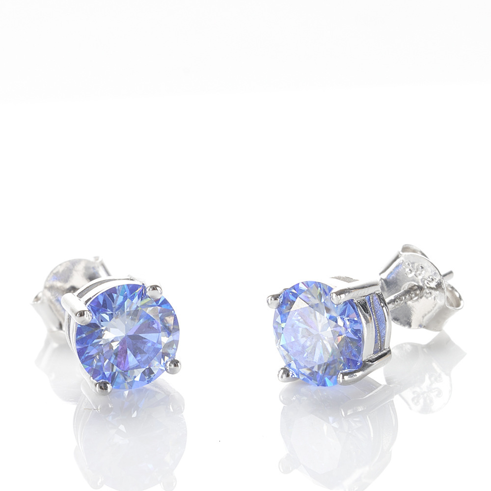 Hot stud moissanite earrings for women S925 Sterling Silver Earrings for Women Four-Prong Studs 1 CT Sapphire Blue Pink Yellow Moissanite