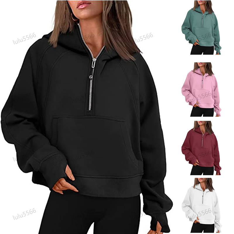 Yoga Hooded hoodie top loose fit Womens Scuba jacket Half Zip collar sports sweater sleeve casual Jogging Hoody designer chothing workout clothes Gym Sportswear