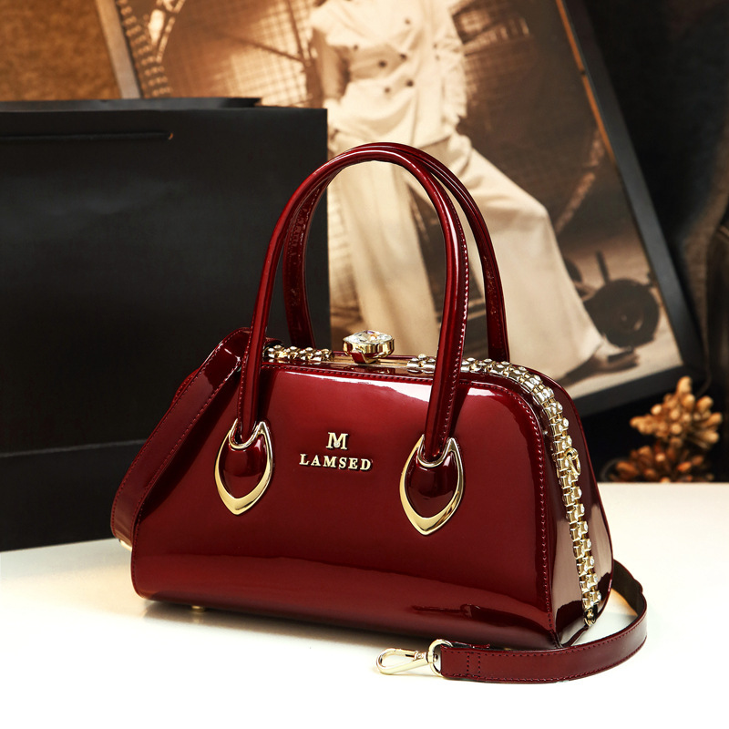 Patent Shiny Genuine Leather Handbag Fashionable Mom Single Shoulder bag Crossbody high quality bag