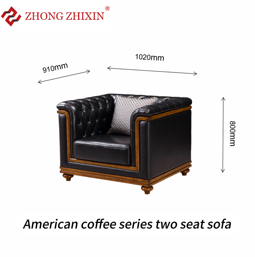 Zhongzhixin Designer 3-Seater Solid Wood Frame Leather Sofa Set, Luxury Genuine Leather, American Style - Coffee Table for Living Room, Black