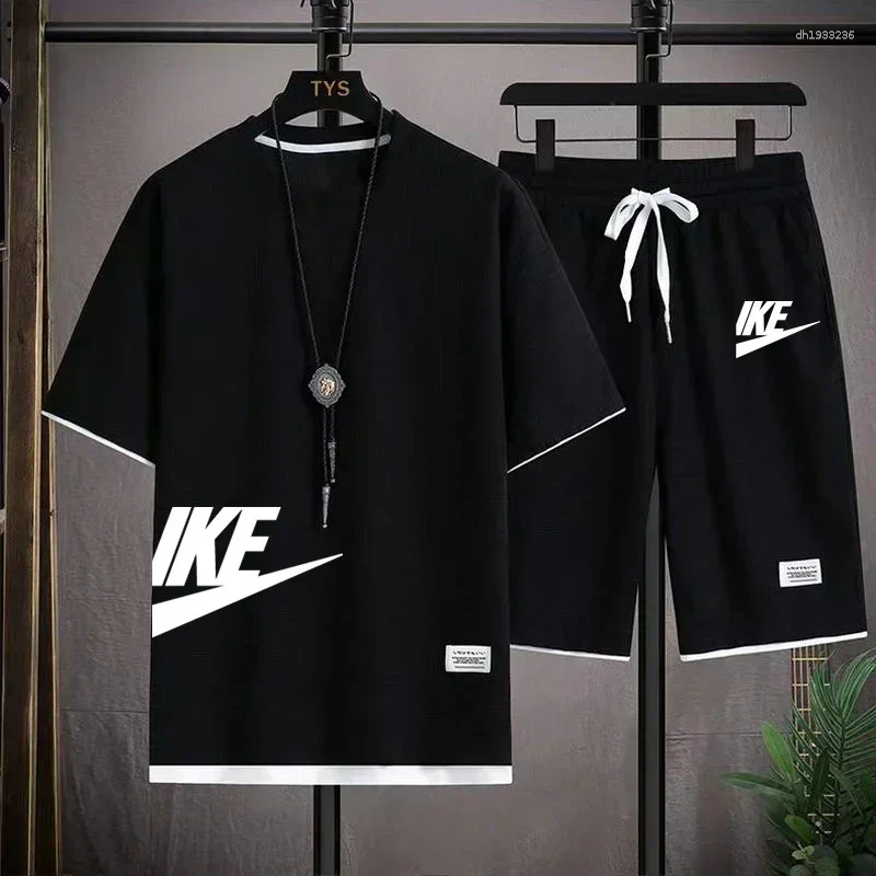 Men's Tracksuits Summer Waffger High-quality Sports Shorts Set 2025: Fashionable Casual Stylish And Short-sleeved T-shirts