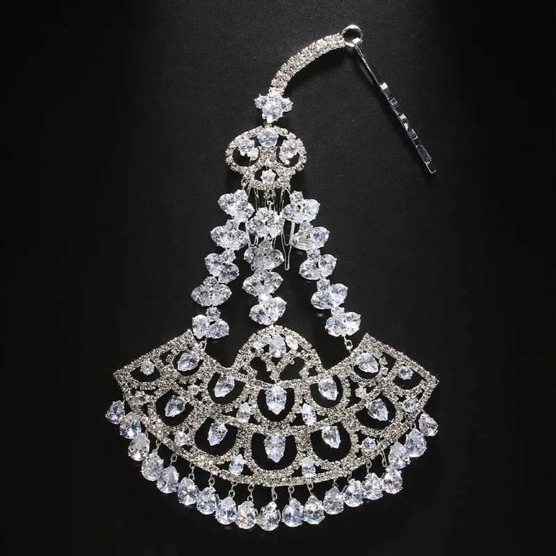 New Style Fashion Bohemian Zircon Cubic Fan Shape Hairpon Jewelry for Women Wedding Bridal Tassel Hair cessories Wholesale L2509282DI4