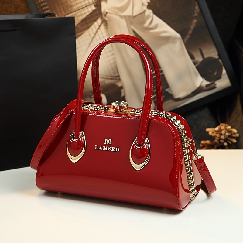 Patent Shiny Genuine Leather Handbag Fashionable Mom Single Shoulder bag Crossbody high quality bag