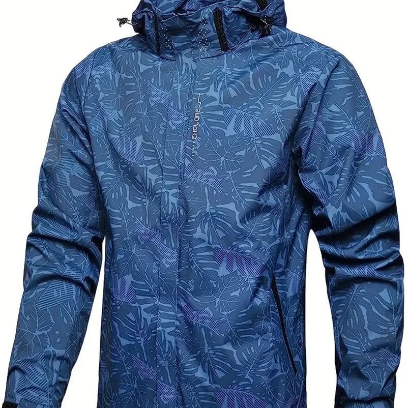 Mens casual waterproof and windproof jacket full zipper hooded shell autumn plus outdoor hiking 250411