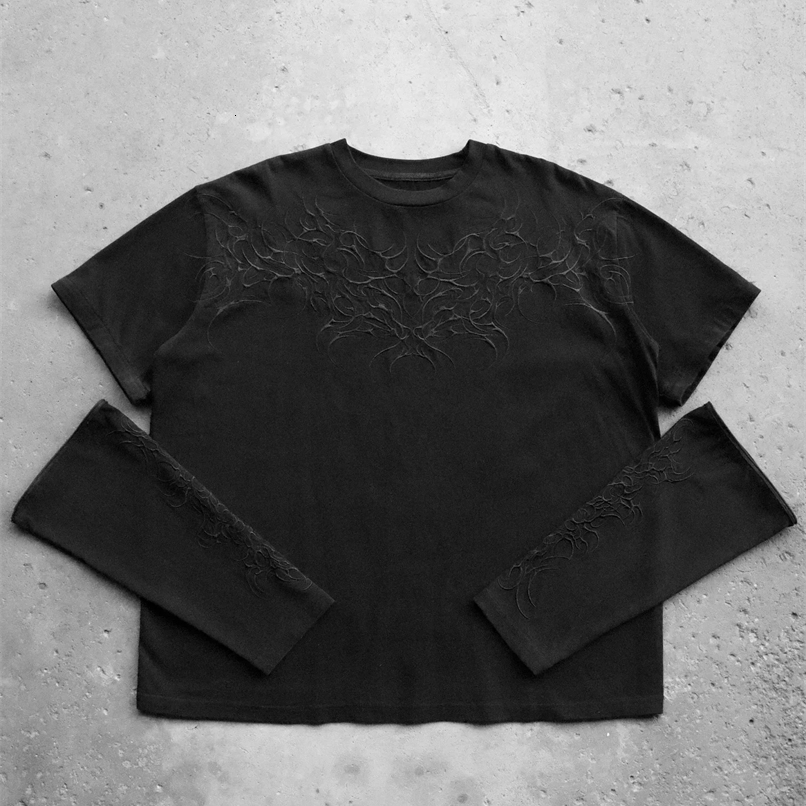 Onlycurse Fashion Long Sleeves T Shirt Y2K Hip Hop Embroidery Loose Sweatshirt Men Women Pure Cotton Round Neck Tops 250103wtt