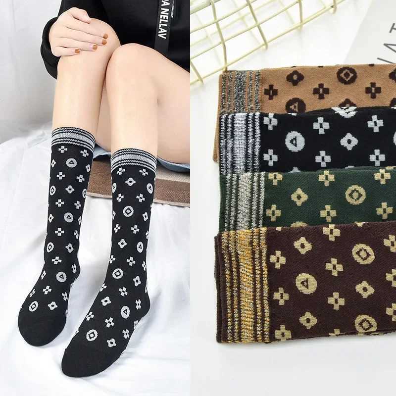 Luxcury Fashionable Ladies' Printed Knitted Hosiery for Cool Weather Events - Intricate Checked Footwear Accessory Crafted from Soft Lustrous Fab