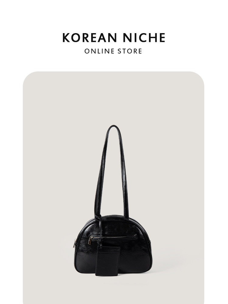 Autumn New Korean Style Fashionable Versatile High-End Saddle Handbag With Patent Leather Texture Crossbody & Armpit Bag