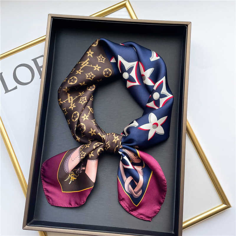 Online Live Broadcast with Goods Silk Scarves Womens New Versatile Decorative Scarf Simulation Silk Scarf Small Square 70cm Shawl Women H250930
