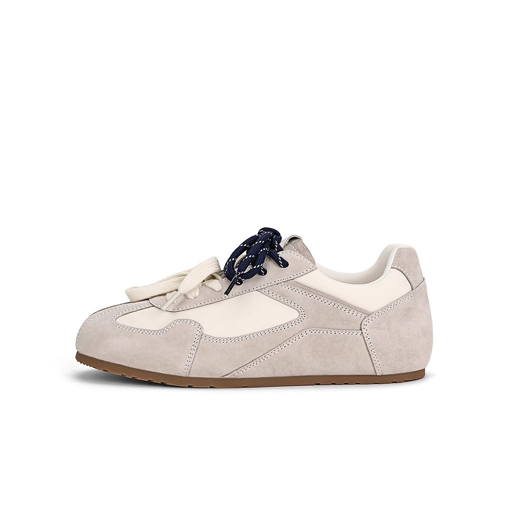 Free shipping 2025 designer matte women's new color blocked round toe flat shoes casual Forrest Gump shoes retro mandarin duck shoelaces German t