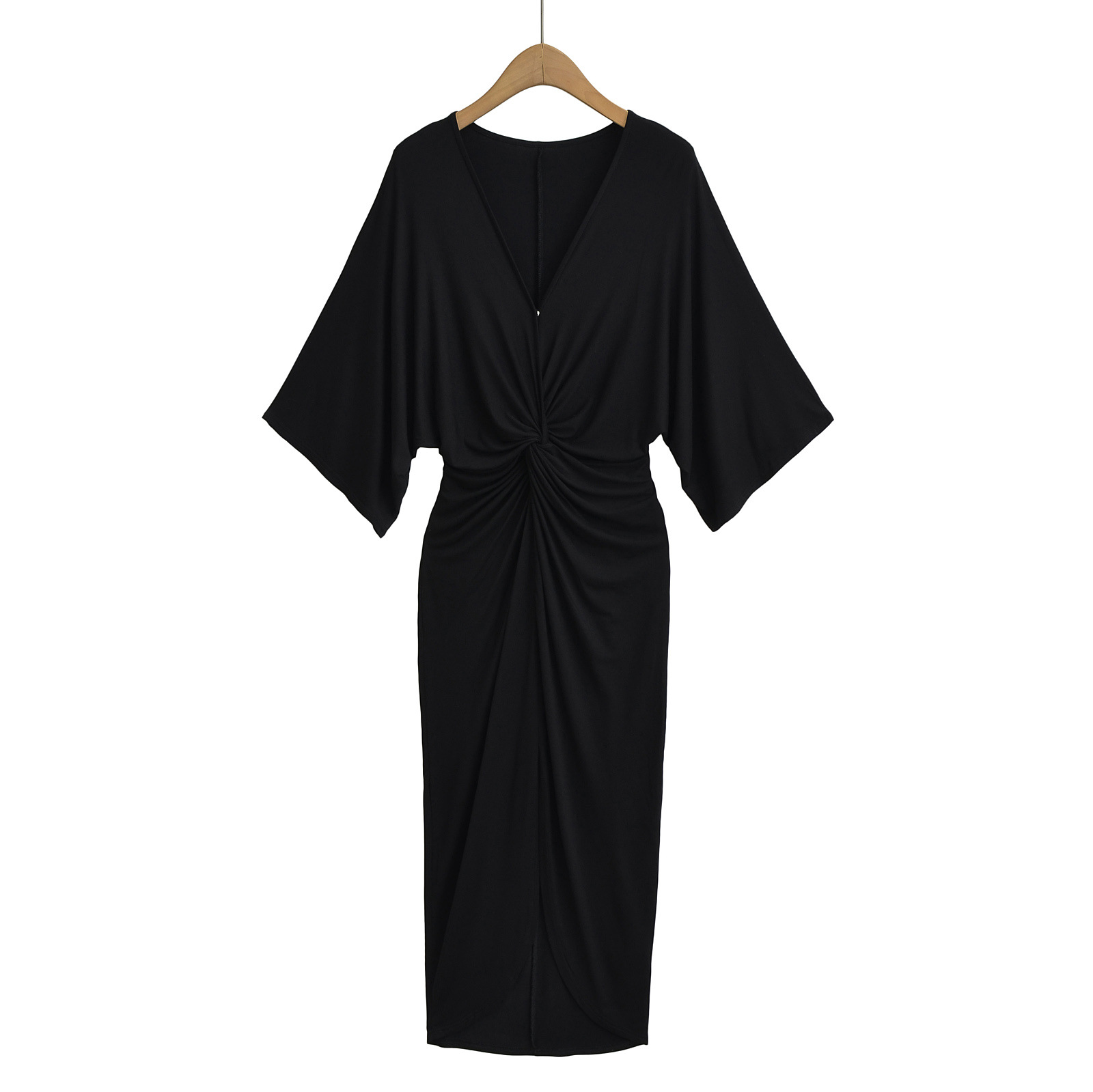 D24013 Temperament Elegant V-neck Dress Women's Summer Slit Knitted Hip Skirt Long Skirt